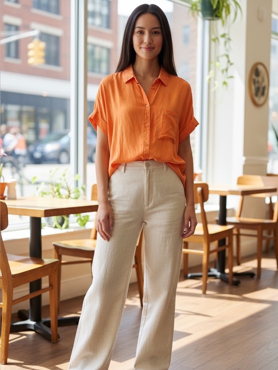 Velvet Heart Tops - Velvet Heart Vibrant Orange Button Up Short Sleeve Shirt size XL